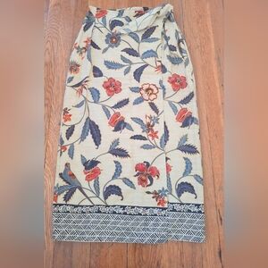 Talbots Cream Midi Wrap Skirt with Navy And Coral and Floral Print Size 10